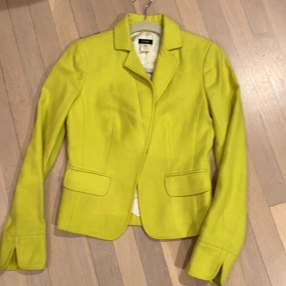 J. Crew Neon Acid Yellow Green Ecole Lightweight Wool Blogger Fav Blazer Chic - Picture 2 of 12